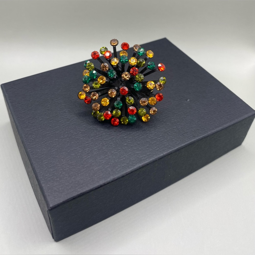 🌈🌚Vintage MCM Rainbow Rhinestone Burst Brooch
